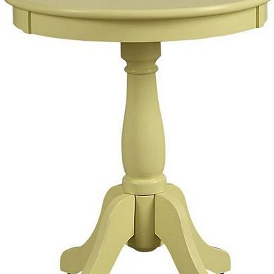 Traditional Style Wooden Round Side Table with Turned Pedestal Base, Yellow