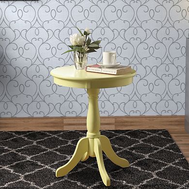 Traditional Style Wooden Round Side Table with Turned Pedestal Base, Yellow
