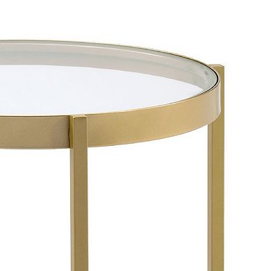 End Table with Round Glass Top and Metal Frame, Gold