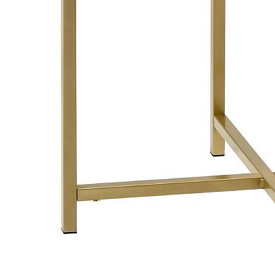 End Table with Round Glass Top and Metal Frame, Gold