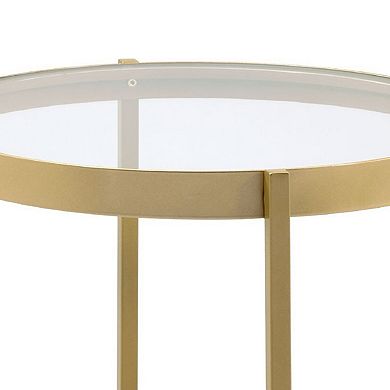 End Table with Round Glass Top and Metal Frame, Gold