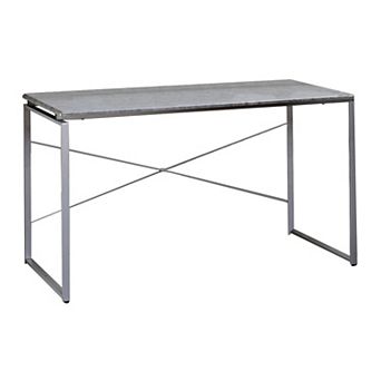 Sled Base Rectangular Table with X shape Back and Wood Top,Gray and Silver