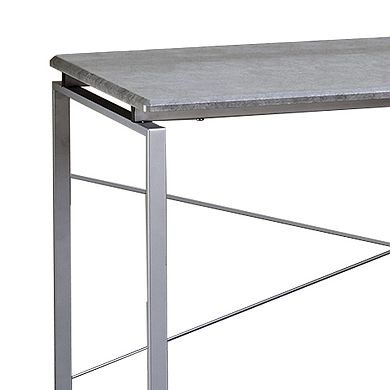 Sled Base Rectangular Table with X shape Back and Wood Top,Gray and Silver