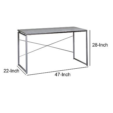 Sled Base Rectangular Table with X shape Back and Wood Top,Gray and Silver