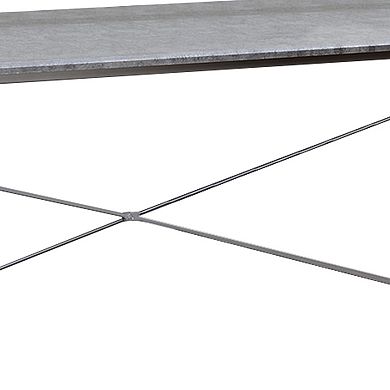 Sled Base Rectangular Table with X shape Back and Wood Top,Gray and Silver