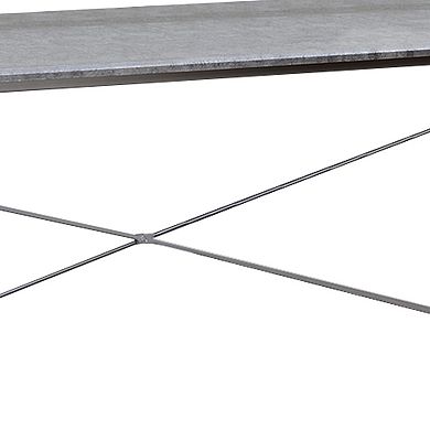 Sled Base Rectangular Table with X shape Back and Wood Top,Gray and Silver