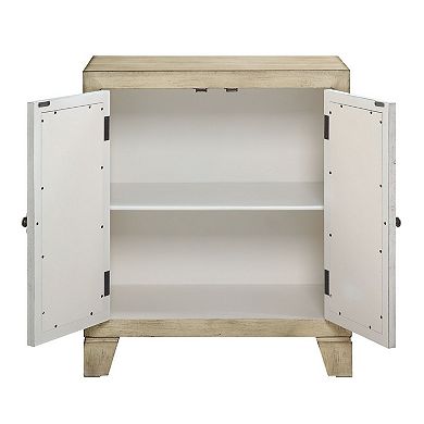 Console Table with 2 Glass Doors and Floral Motif, Antique White