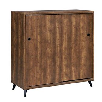 Wooden Shoe Cabinet with 2 Sliding Doors and Splayed Legs, Oak Brown
