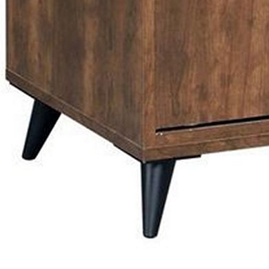 Wooden Shoe Cabinet with 2 Sliding Doors and Splayed Legs, Oak Brown