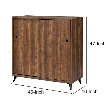 Wooden Shoe Cabinet with 2 Sliding Doors and Splayed Legs, Oak Brown
