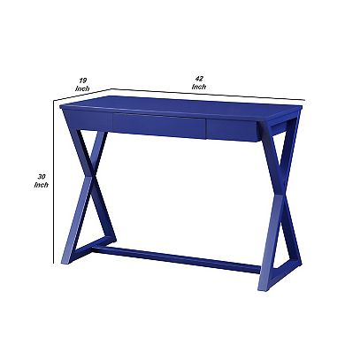 Writing Desk with X Base and 1 Center Drawer, Blue