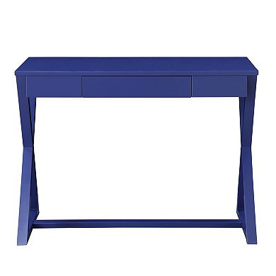 Writing Desk with X Base and 1 Center Drawer, Blue