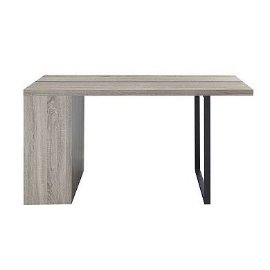 Dining Table with 3 Side Open Compartments and Metal Trim Inlay, Oak Gray
