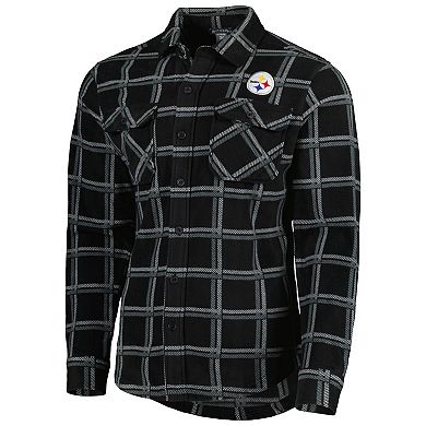 Men's Antigua Black Pittsburgh Steelers Industry Flannel Button-Up Shirt Jacket
