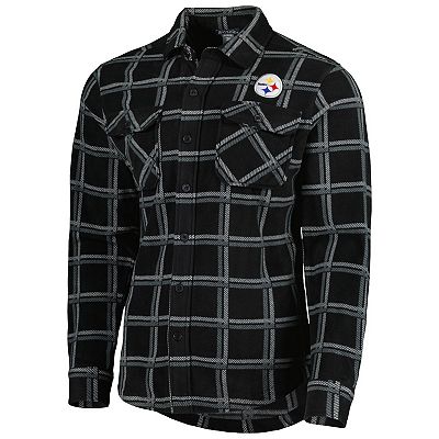 Men s Antigua Black Pittsburgh Steelers Industry Flannel Button Up Shirt Jacket
