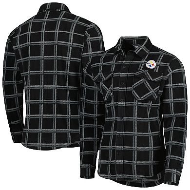 Men's Antigua Black Pittsburgh Steelers Industry Flannel Button-Up Shirt Jacket