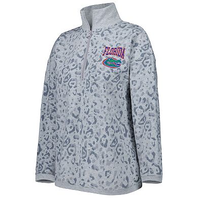 Women's Gameday Couture Heather Gray Florida Gators Leopard Quarter-Zip Sweatshirt