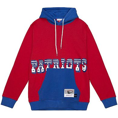 Men's Mitchell & Ness Red/Navy New England Patriots Big & Tall Big Face Pullover Hoodie