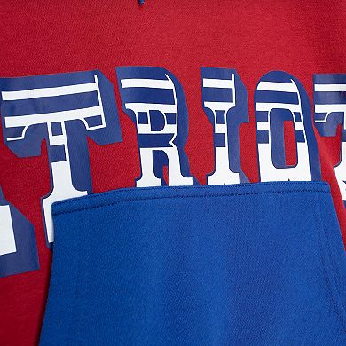 Men's Mitchell & Ness Red/Navy New England Patriots Big & Tall Big Face Pullover Hoodie