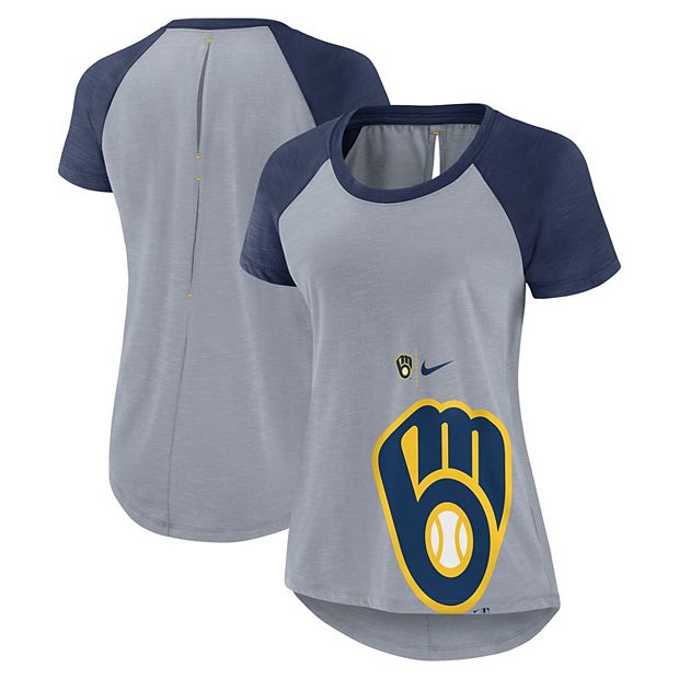 Women's Nike Heather Gray Milwaukee Brewers Summer Breeze Raglan Fashion T- Shirt