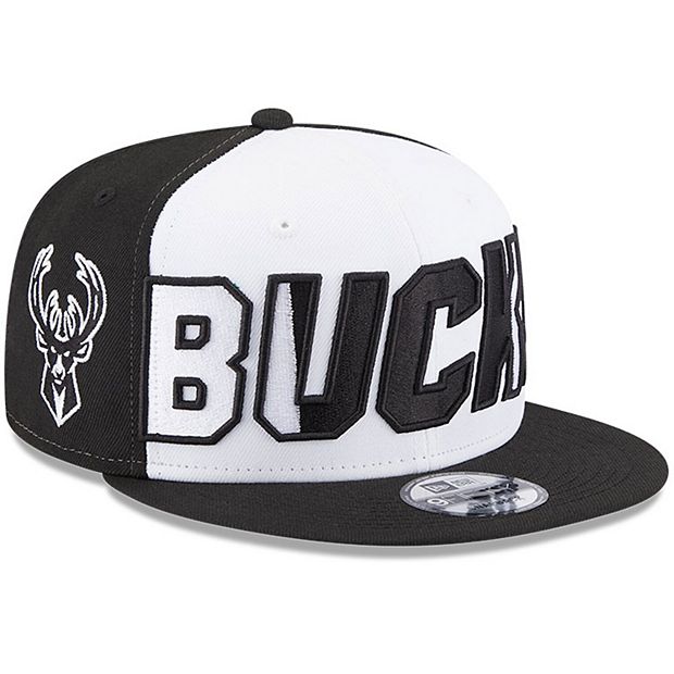 Men\'s New Era White/Black Milwaukee Bucks Back Half 9FIFTY Snapback Hat