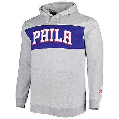 Men's Fanatics Branded Heather Gray Philadelphia 76ers Big & Tall Wordmark Pullover Hoodie