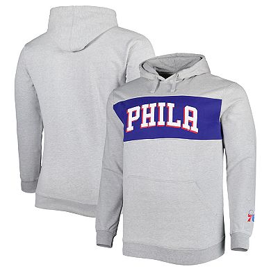 Men's Fanatics Branded Heather Gray Philadelphia 76ers Big & Tall Wordmark Pullover Hoodie