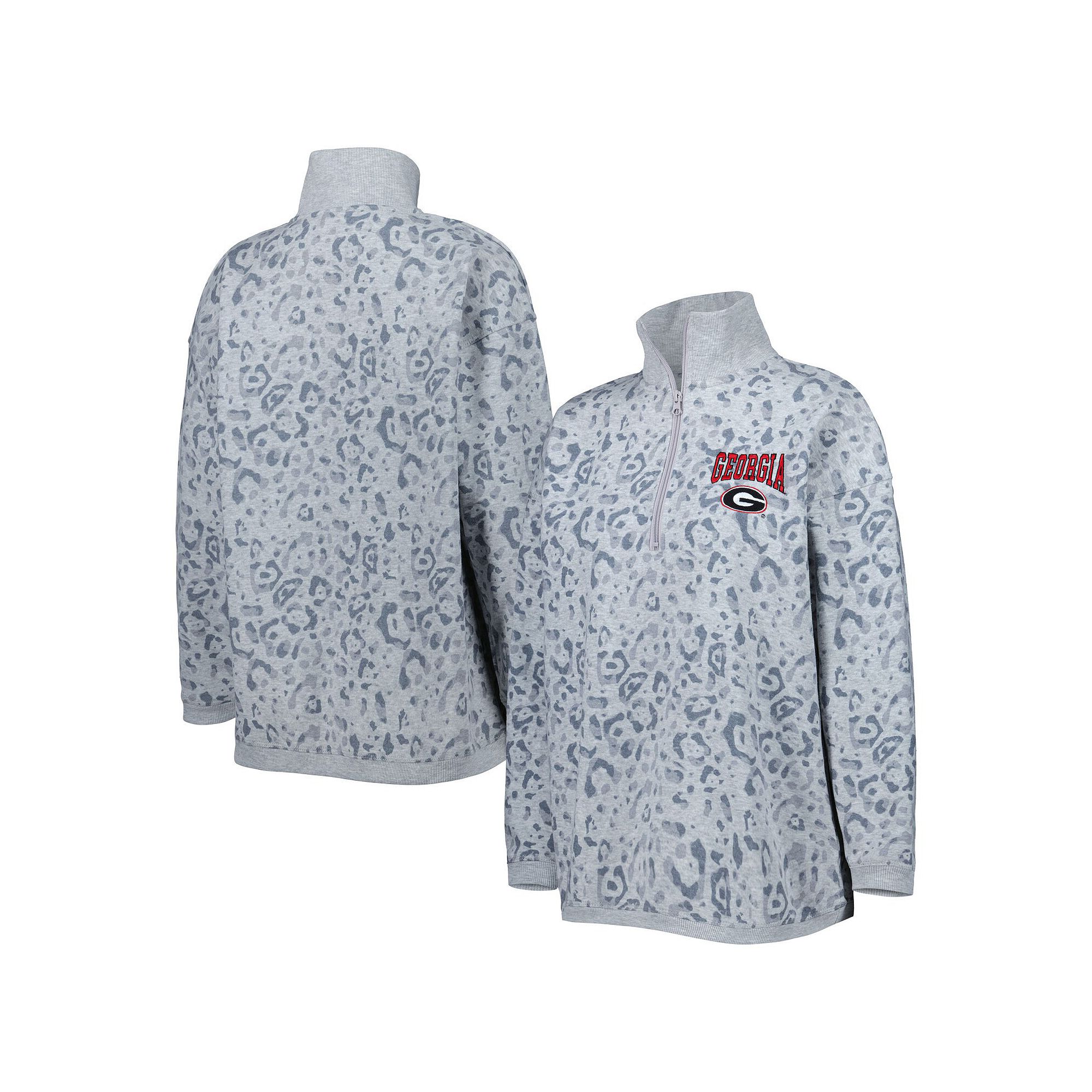 Womens Gameday Couture Heather Gray Georgia Bulldogs Leopard Quarter-Zip S
