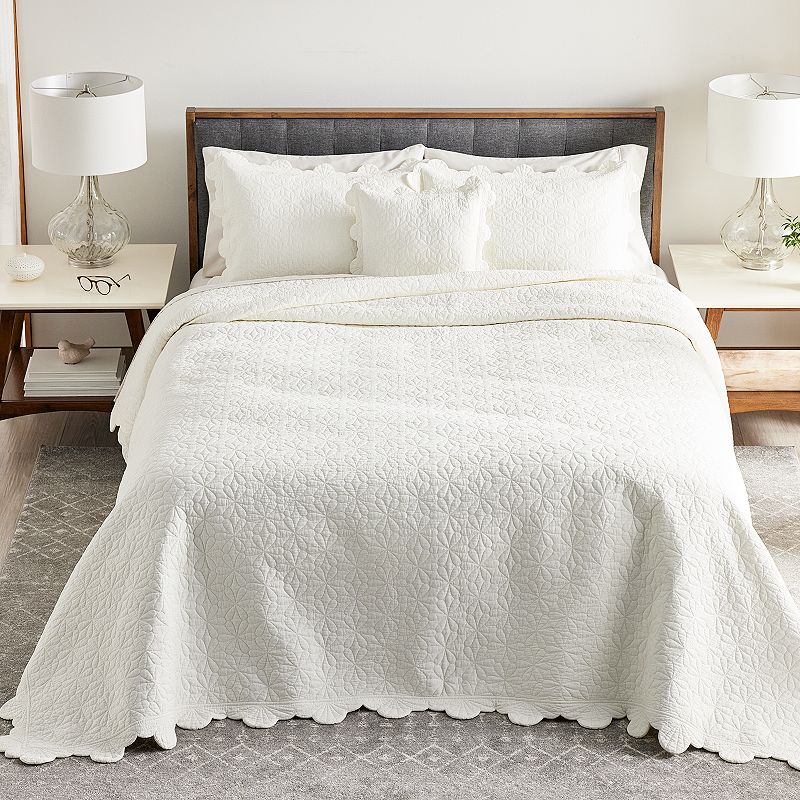 Sonoma Goods For Life Solid Floral Stitch Bedspread or Sham, White, King