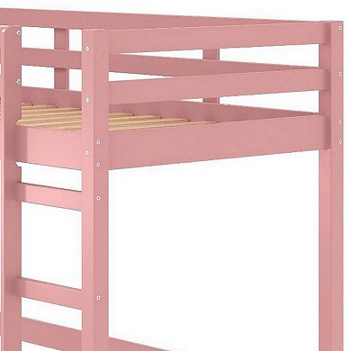 Twin Loft Bed with Wooden Frame and Attached Ladder, Pink