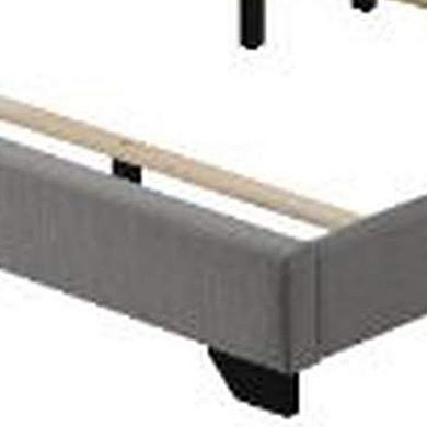 Queen Size Bed with Fabric Upholstery and Nailhead Accent, Gray