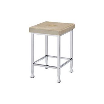 Counter Height Stool with Padded Seat and Metal Base, Beige