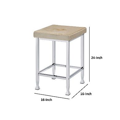 Counter Height Stool with Padded Seat and Metal Base, Beige