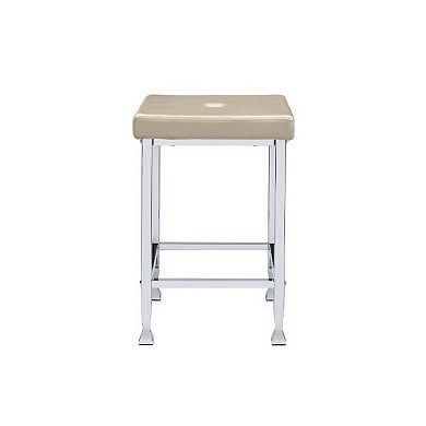 Counter Height Stool with Padded Seat and Metal Base, Beige