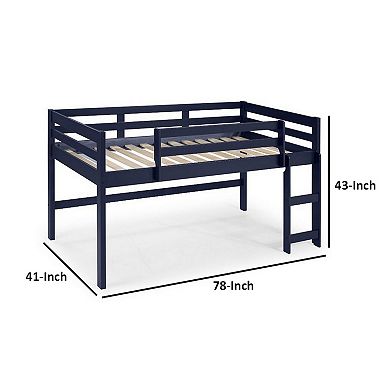 Twin Loft Bed with Wooden Frame and Reversible Ladder, Blue