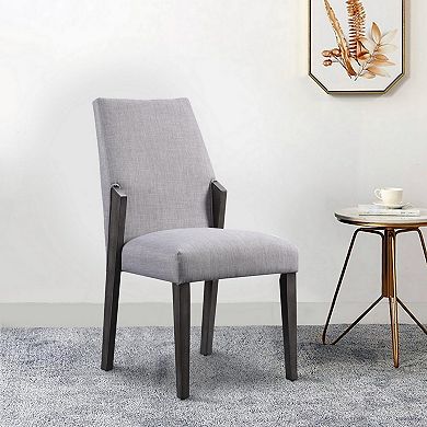 Wood and fabric Upholstered Dining Chairs, Set of 2, Gray and Black