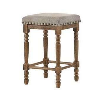 24 Inch Classic Wood Counter Height Stool, Upholstered, Set of 2, Gray