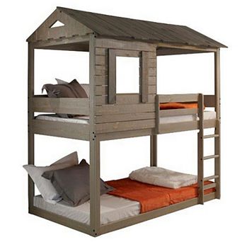 Twin Size Wooden Bunk Bed with House Design, Brown