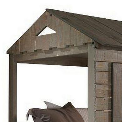 Twin Size Wooden Bunk Bed with House Design, Brown