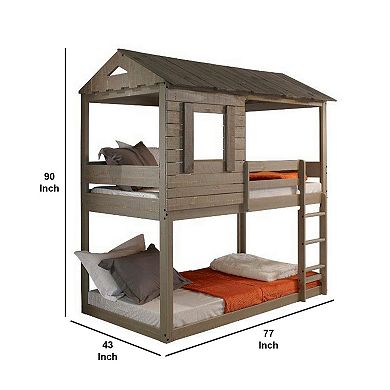 Twin Size Wooden Bunk Bed with House Design, Brown