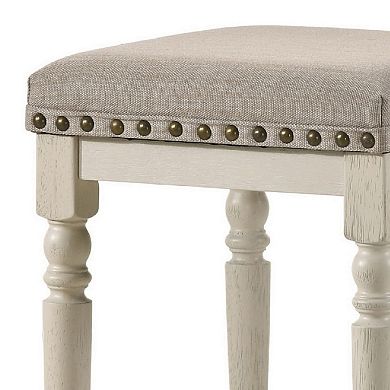 24 Inch Counter Height Stool, Luxe Nailhead Trim, Set of 2, Antique White