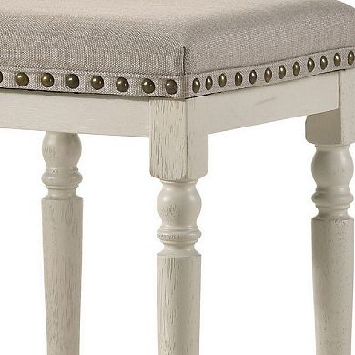 24 Inch Counter Height Stool, Luxe Nailhead Trim, Set of 2, Antique White