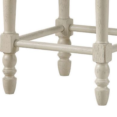 24 Inch Counter Height Stool, Luxe Nailhead Trim, Set of 2, Antique White