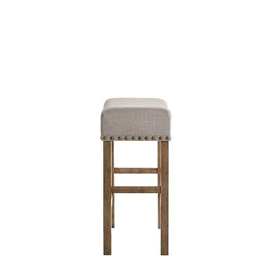 Fabric Upholstered Wooden Counter Height Stool,Set of 2,Brown and Gray