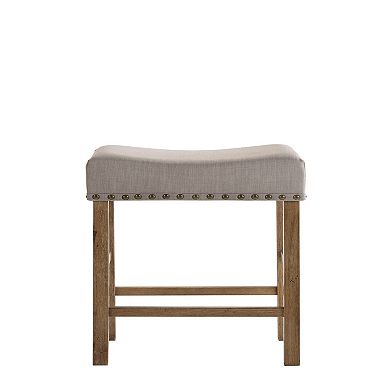 Fabric Upholstered Wooden Counter Height Stool,Set of 2,Brown and Gray