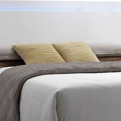 Leatherette Eastern King Bed with LED Panel Headboard and Chrome Legs,White