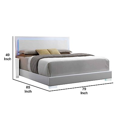 Leatherette Eastern King Bed with LED Panel Headboard and Chrome Legs,White