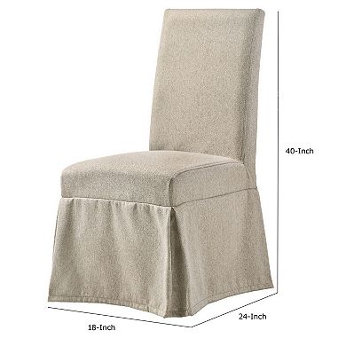 18 Inch Modern Fabric Skirted Dining Chair, Rubberwood, Set of 2, Beige