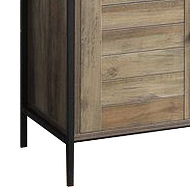 TV Stand with 2 Door Storage and Plank Details, Rustic Brown