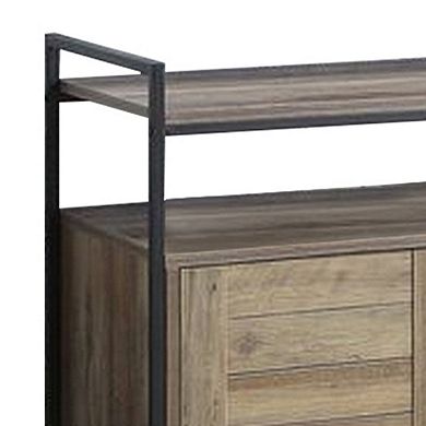 TV Stand with 2 Door Storage and Plank Details, Rustic Brown